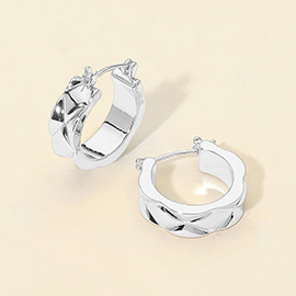 White Gold Dipped Bold Quilt Pattern Pin Catch Hoop Earrings