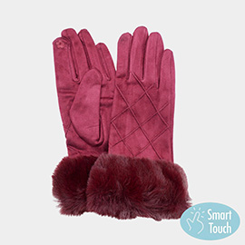 Faux Fur Cuff Quilted Smart Touch Gloves