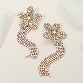 Rhinestone Paved Flower Fringe Evening Earrings