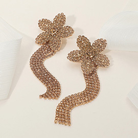 Rhinestone Paved Flower Fringe Evening Earrings