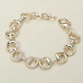 CZ Stone Paved Horsebit Center Accent Link Bracelet