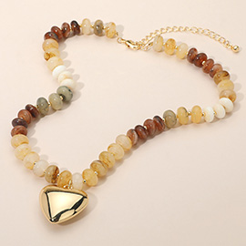 18K Gold Dipped Puffy Heart Pendant Chunky Resin Disc Beaded Necklace