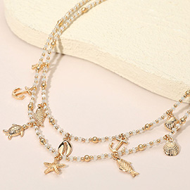 Ocean Inspired Charm Faceted Beaded Double Layered Necklace