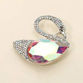 Teardrop Stone Accented Swan Brooch