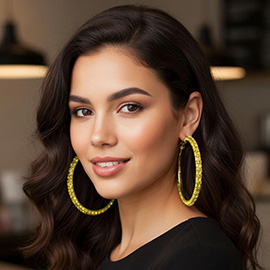 Oversized Baguette Rhinestone Embellished Hoop Earrings