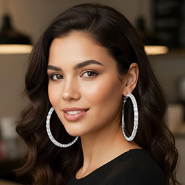 Oversized Baguette Rhinestone Embellished Hoop Earrings