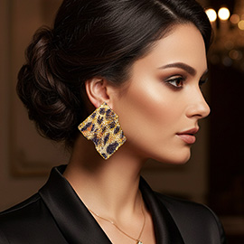 Bling Studded Leopard Pattern Abstract Plate Earrings