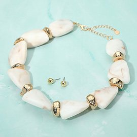 Chunky Abstract Marbled Stone Beaded Statement Necklace