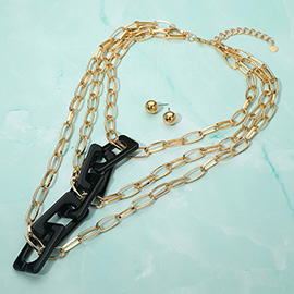 Bold Resin Square Chain Link Accent Paperclip Chin Layered Statement Necklace