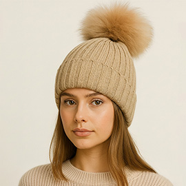 Knitted Rabbit Hair Fur Pom Pom Winter Beanie Hat