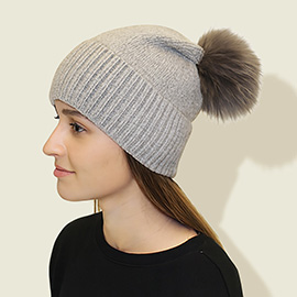 Detachable Fur Pom Pom Knit Winter Beanie Hat