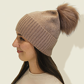Detachable Fur Pom Pom Knit Winter Beanie Hat