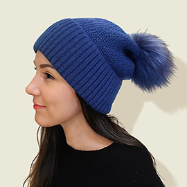 Detachable Fur Pom Pom Knit Winter Beanie Hat