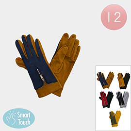 12Pairs - Colorblock Zipper Detail Smart Touch Winter Gloves