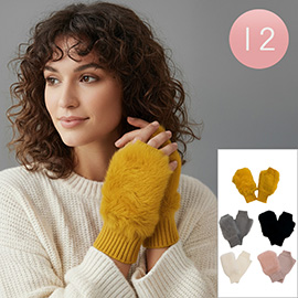 12Pairs - Fluffy Faux Fur Fingerless Knit Gloves