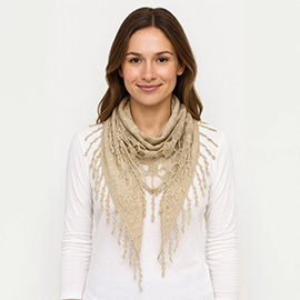 Fringe Detail Triangle Lace Scarf