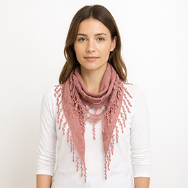 Fringe Detail Triangle Lace Scarf