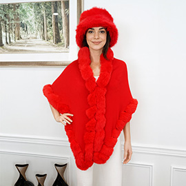 Elegant Faux Fur Trim Cape Poncho