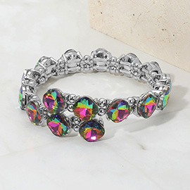 Square Stone Cluster Link Adjustable Evening Bracelet