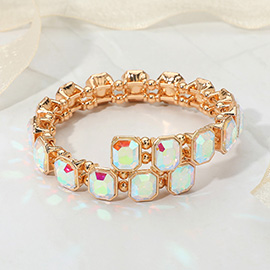 Rectangle Stone Cluster Link Adjustable Evening Bracelet