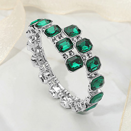 Rectangle Stone Cluster Link Adjustable Evening Bracelet