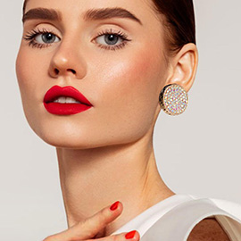 Greek Pattern Detailed Rhinestone Embellished Round Earrings