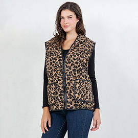 Sherpa Leopard Print Zip Front Vest
