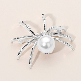Silver Dipped Pearl Accent Spider Pin Brooch