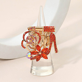 Rhinestone Pave High Heel Flower Lipstick Stretch Ring