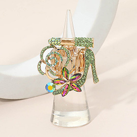 Rhinestone Pave High Heel Flower Lipstick Stretch Ring