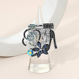 Rhinestone Pave High Heel Flower Lipstick Stretch Ring