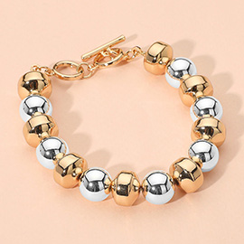 Two Tone Metal Beaded Toggle Bracelet