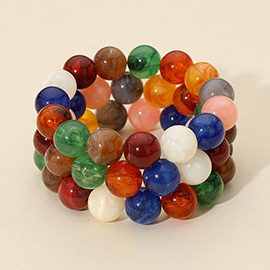 3PCS - Round Resin Ball Beaded Stretch Multi Layered Bracelets
