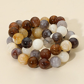 3PCS - Round Resin Ball Beaded Stretch Multi Layered Bracelets