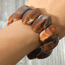 Bold Marbled Oval Penal Beaded Stretch Bracelet