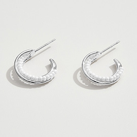 White Gold Dipped Pearl Beads Small Hoop Earrings