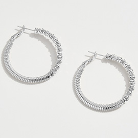 White Gold Dipped Textured Hoop Earrings