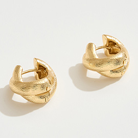 14K Gold Dipped Textured Crisscross Huggie Hoop Earrings