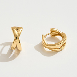 14K Gold Dipped Crisscross Huggie Hoop Earrings