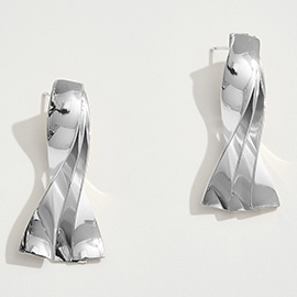 White Gold Dipped Twisted Sculptural Bar Earrings