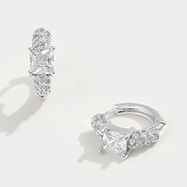 14K Gold Dipped Square CZ Center Stone Mini Huggie Hoop Earrings