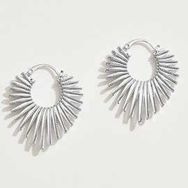 White Gold Dipped Sunburst Pin Catch Hoop Earrings