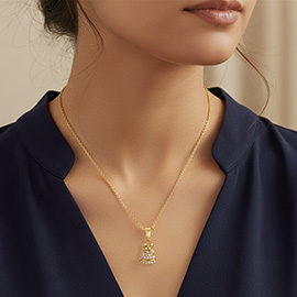 14K Gold Dipped CZ Stone Paved Festive Bell Pendant Necklace