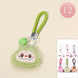12PCS - Plush Monster Bunny Face and Bell Braided Strap Keychains