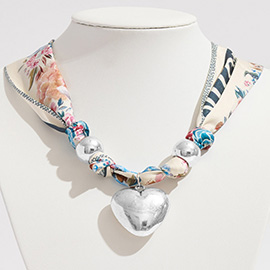 Gold Dipped Puffy Heart Charm Fabric Scarf Necklace Adjustable Bracelet Bag Charm