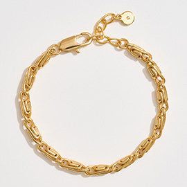 Gold Dipped Textured Oval Link Chain Bracelet