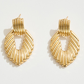 14K Gold Dipped Ribbed Teardrop Door Knocker Earrings