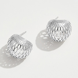 White Gold Dipped Modern Mesh Dome Earrings