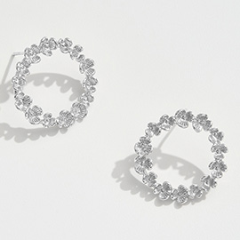 White Gold Dipped Floral Wreath Stud Earrings