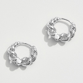 White Gold Dipped Twisted Huggie Hoop Earrings